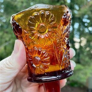 Vintage Votives, Beautiful Amber, Pressed Glass, Floral Impressions,